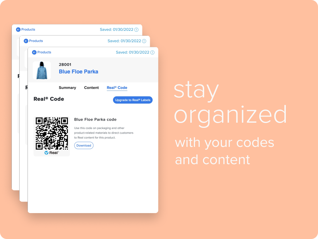 Real ties QR codes directly to your content so they're never lost or broken